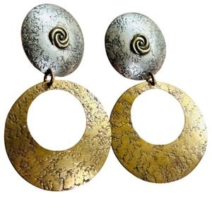 VTG Marjorie Baer MB SF hoop earrings dangle silver copper Chunky pierced BOHO